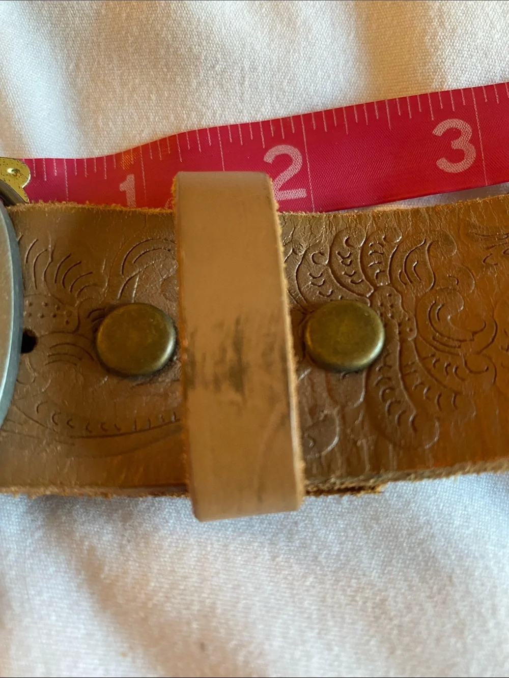 Genuine Leather Floral Embossed Belt with Removable Rooster Belt Buckle